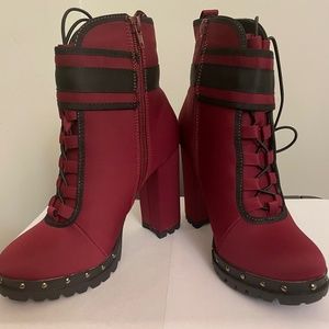 Studded Burgundy Lace Up  Ankle